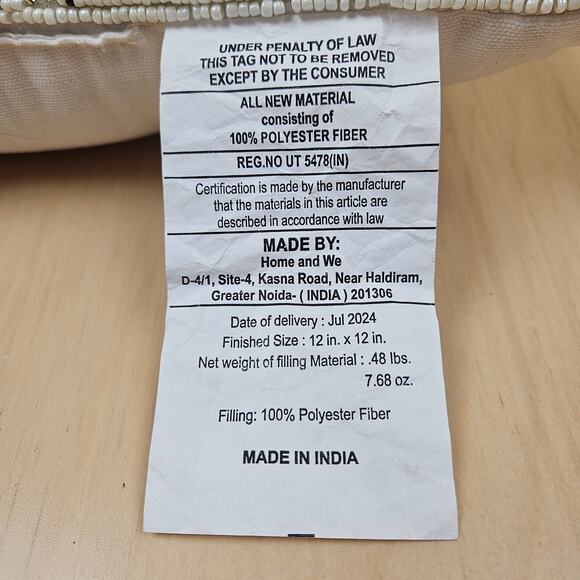 Glitz + Glimmer Beaded Holiday Pillow 12" x 12" Christmas Holly Berry Holiday - Picture 5 of 10